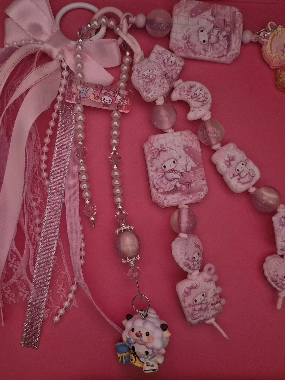 Sanrio Pink Beaded Key & Card Holder with Character Charm